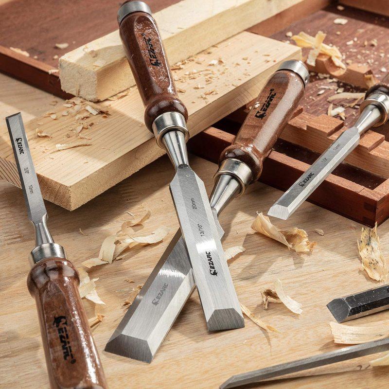EZARC Set di 6 Scalpelli per Legno Strumenti per Intaglio del Legno Kit Scalpelli con Custodia Premium in Legno per Falegname Artigiano Regalo per Uomo