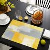 4PC Linen Placemats, Modern Abstract Art Design In Grey, White, and Yellow, Woven Rectangular Table Mats for Home