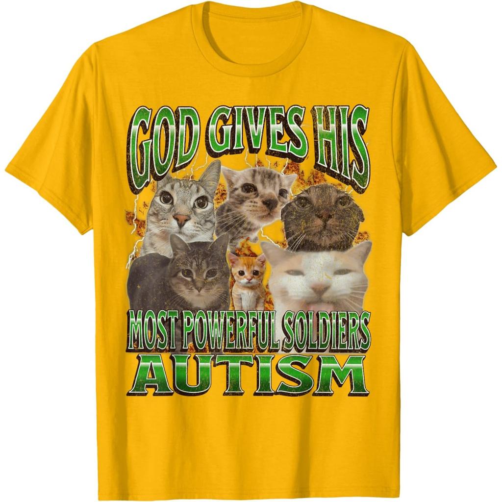God Gives His Most Powerful Soldiers Autism Cats Graphic Tee Unisex Casual Cotton Short Sleeve T-Shirt