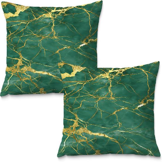 Luxury Gradual Black and Gold Marble Pillow Covers 18x18 Set of 2, Modern Abstract Black Red and Gold Pillow Covers Room Decor, Red and Black Marble Emerald Green