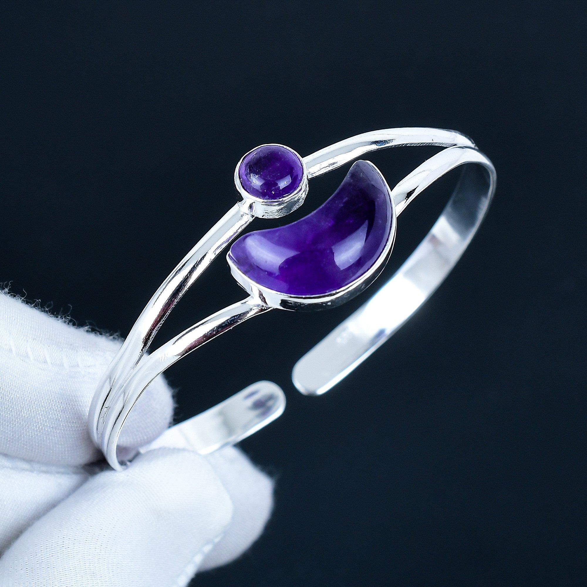 

Красивый аметистовый драгоценный камень, браслет-манжета ручной работы, браслет-манжета из стерлингового серебра 925 пробы, аметистовый браслет для жены, унисекс-браслет, подарок на День святого Валентина 7 фиолетовый