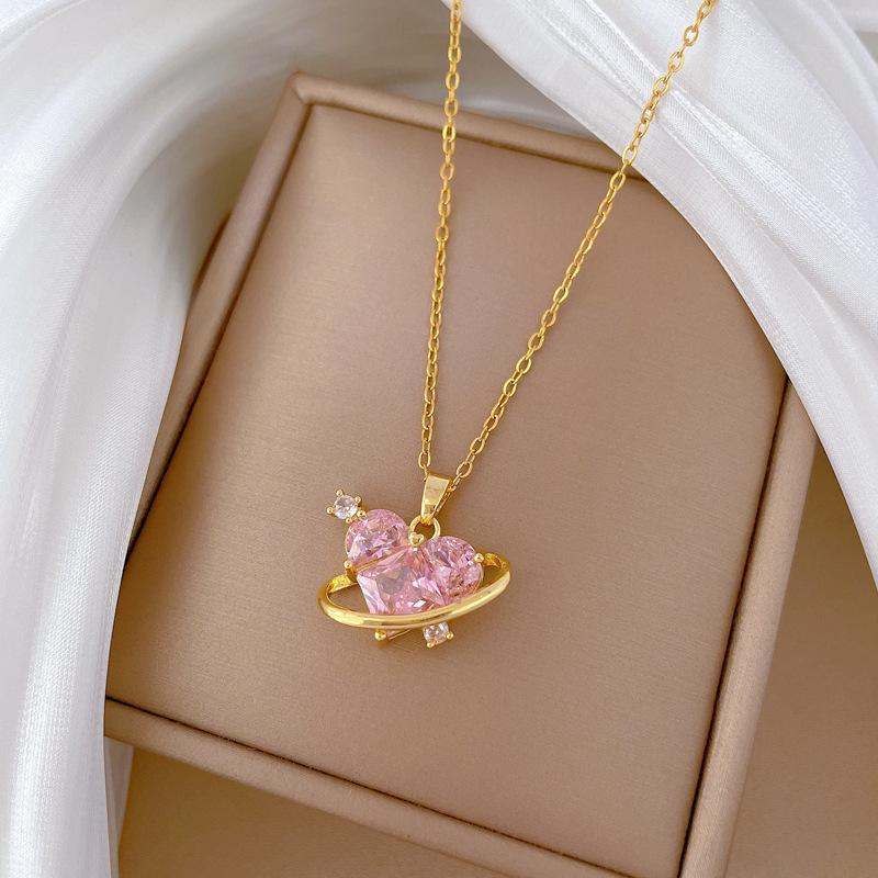 Leere Rosa Liebe Voll Diamant Leichter Luxus Temperament Wunderschöne Voll Diamant Halskette Damen Vielseitige Schlüsselbeinkette Titanstahl