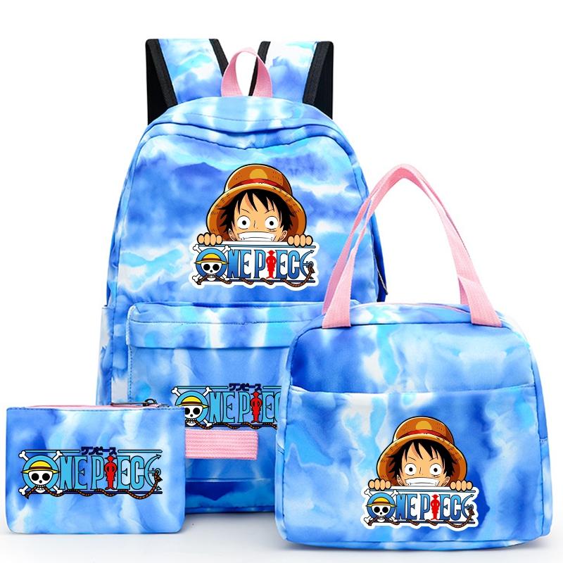 3Pcs/set Anime One Piece Backpack for Girls Boys Back To Schoolbag with Lunch Bag Student Bookbag Men Women Travel Bag Mochil