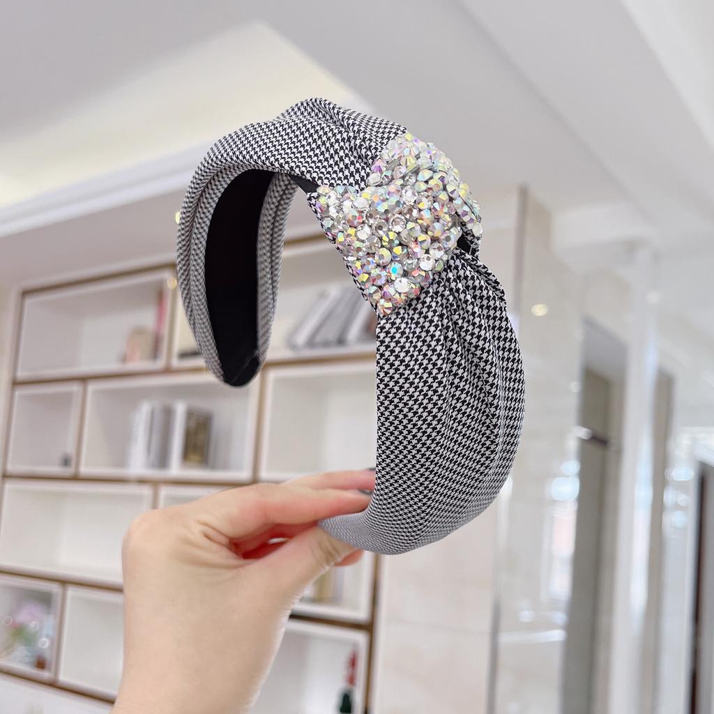 PROLY New Fashion Women Headband Wide Side Shing Rhinestone Hairband Top Quality Center Knot Headwear Girls Turban