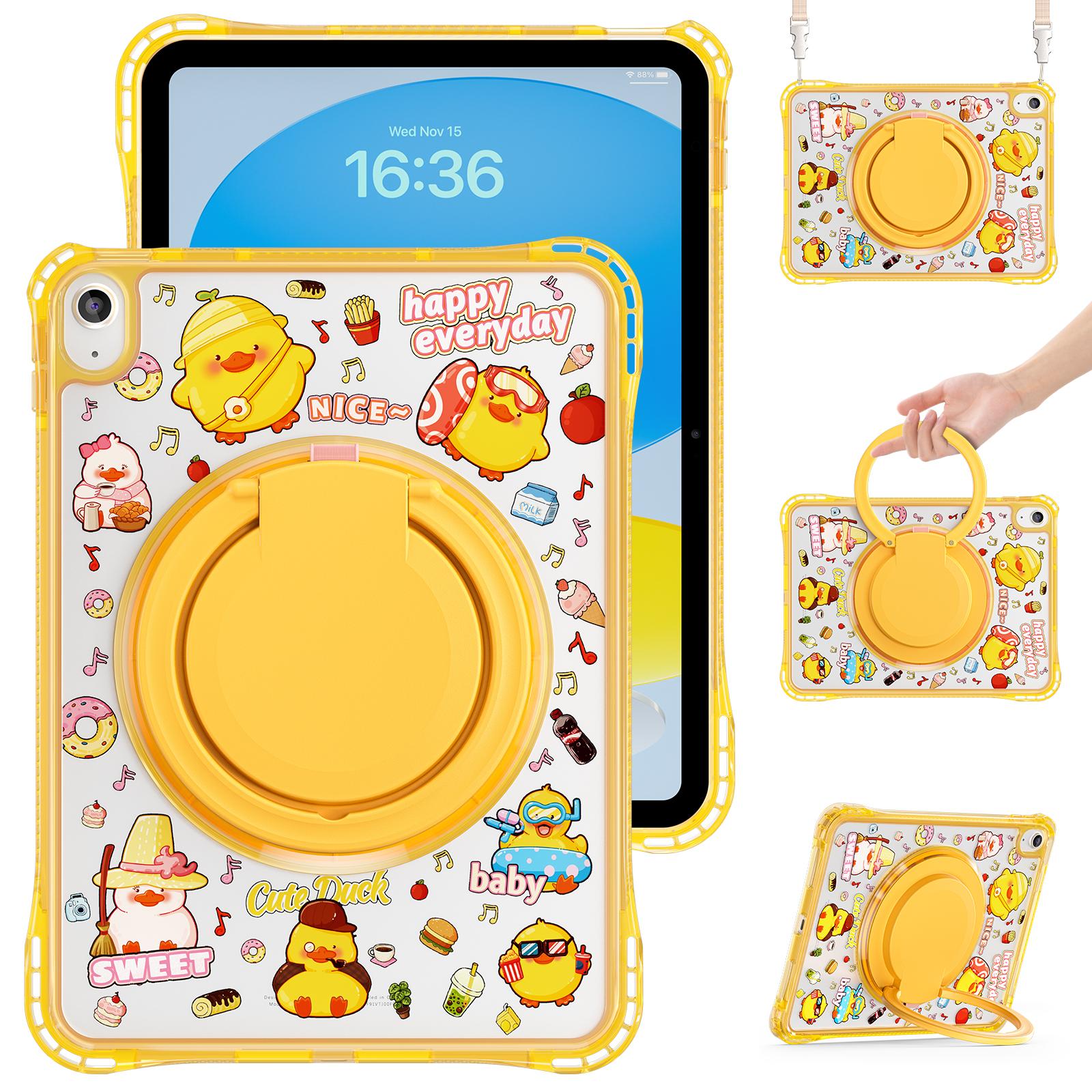 

For iPad (2025)/iPad 10.9 (2022) Case Kickstand Pattern PC+TPU+Acrylic Tablet Cover with Shoulder Strap Yellow