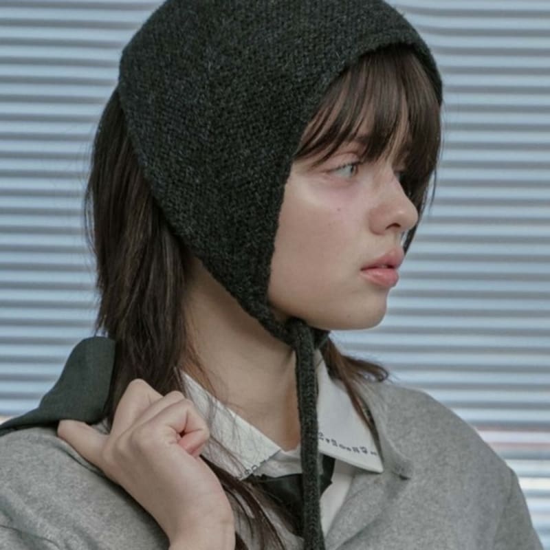 moire moa Wool knit ear muffler - charcoal