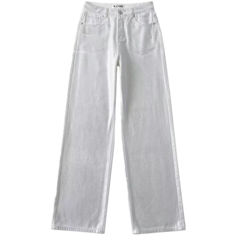 

Модный стиль 2023 Новое поступление Женская одежда Стройнящий вид Легче всего сочетать Повседневный Классический Ремесло Металл Высокая талия Джинсы-моп Silver XS