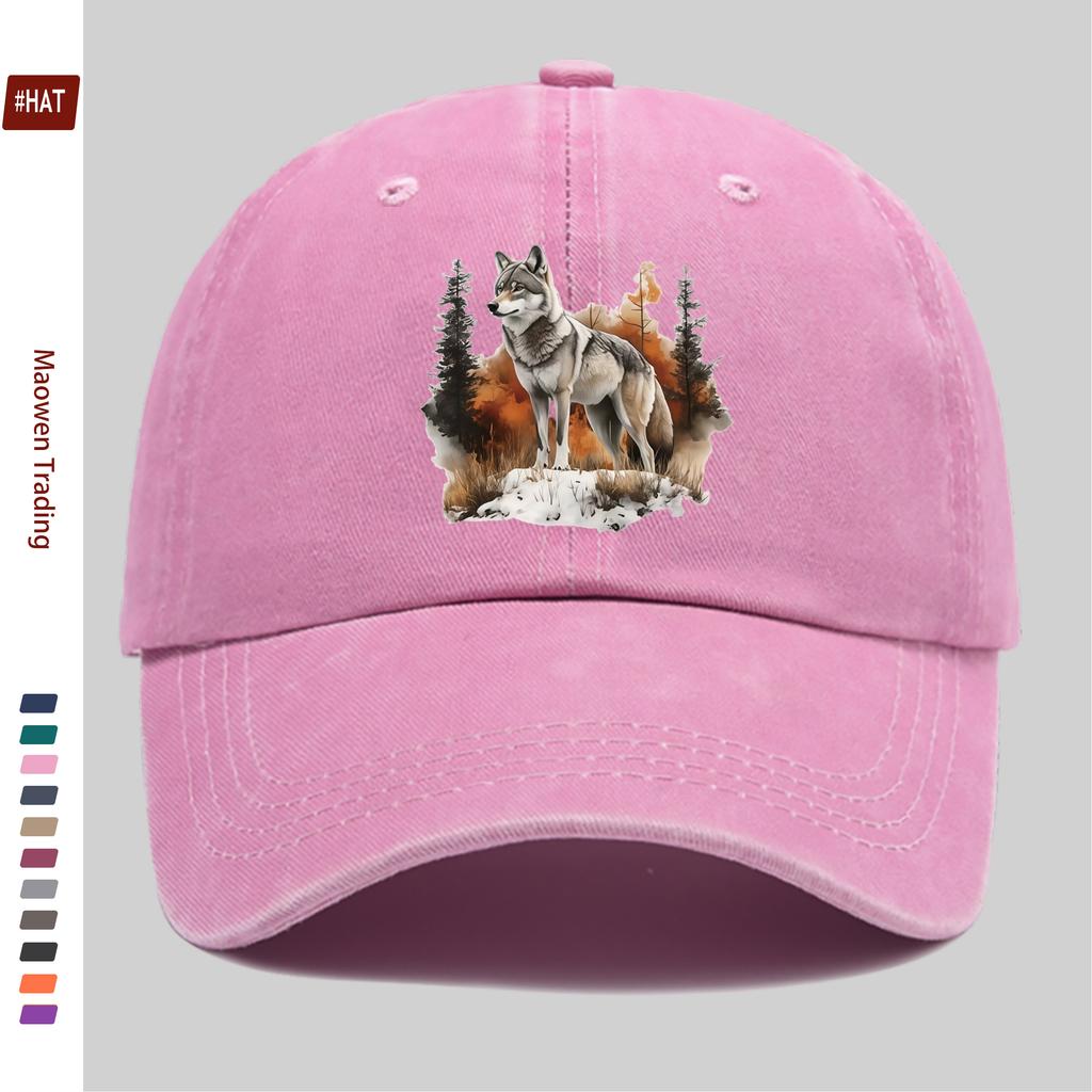 pc Gray Wolf And Forest Snow Scene Printed Baseball Cap Casual Trucker Sun Hat Comfortable Lightweight Papa Hat Dad Mom Beac