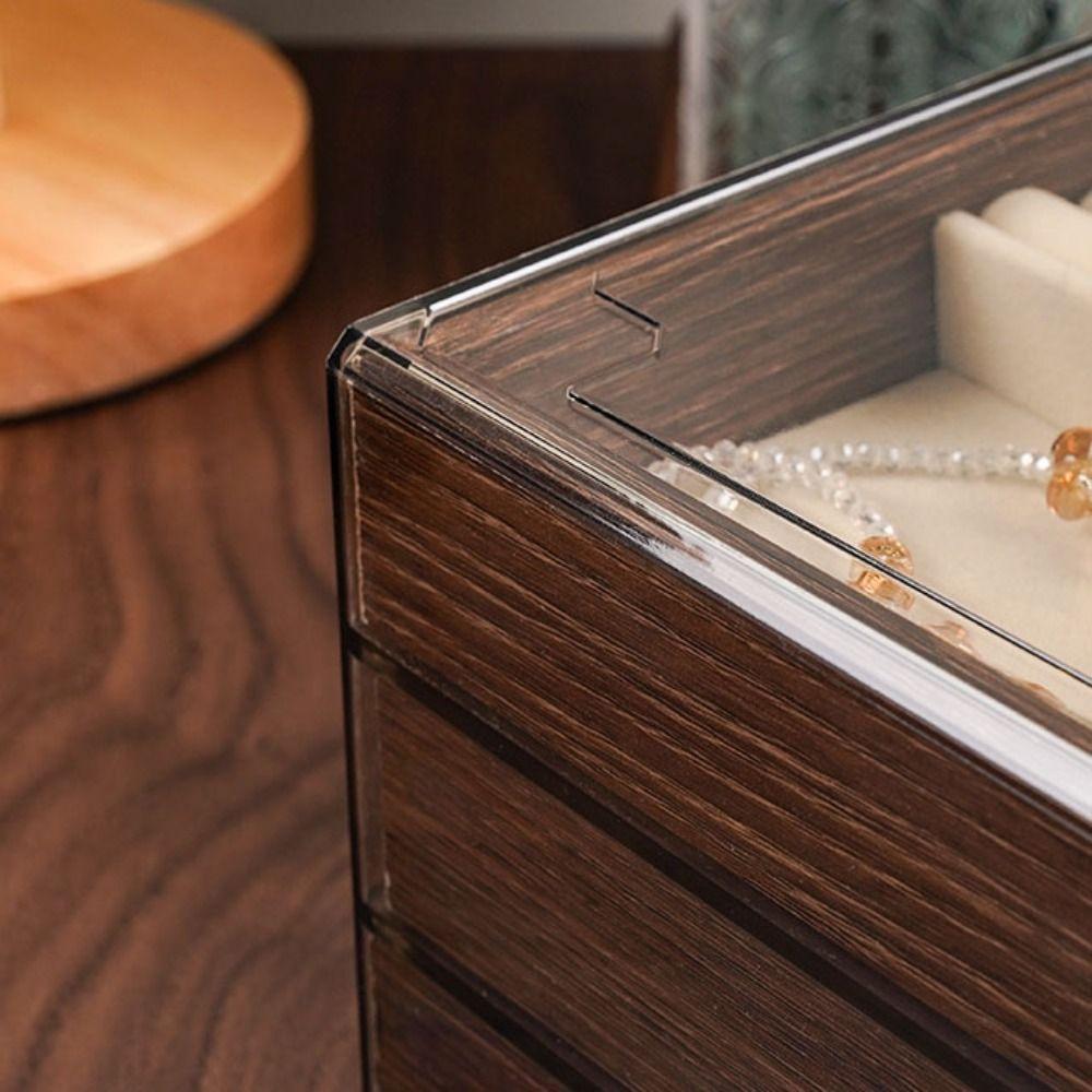 Rings Necklace Wooden Jewelry Box Transparent Window Square Jewelry Box Jewelry Storage Case Gift