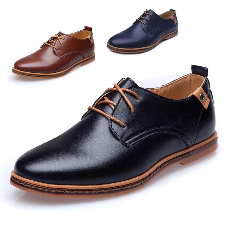 Premium Fashion Casual Pu Leather Men Business Shoes In Brown Black Blue Sizes 6-13