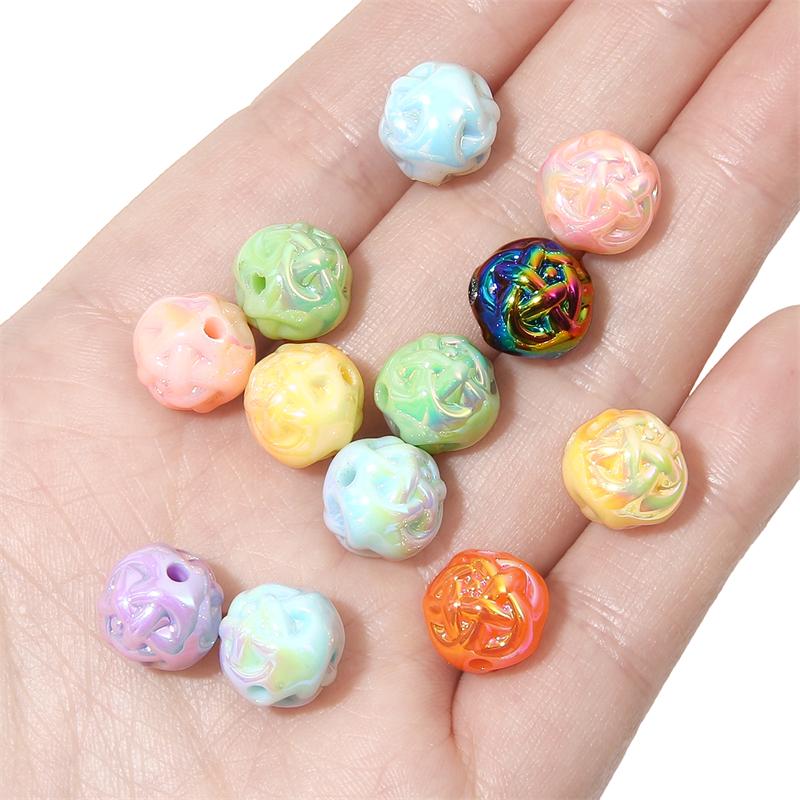 Acrylic Milk Series Small Wool Flower Ball Beads for DIY Jewelry 5 Pcs