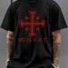 Mens Deus Vult Jerusalem Cross Medieval Crusader Graphic Tshirt Casual Short Sleeve Crew Neck Historical Faith Streetwear Tee