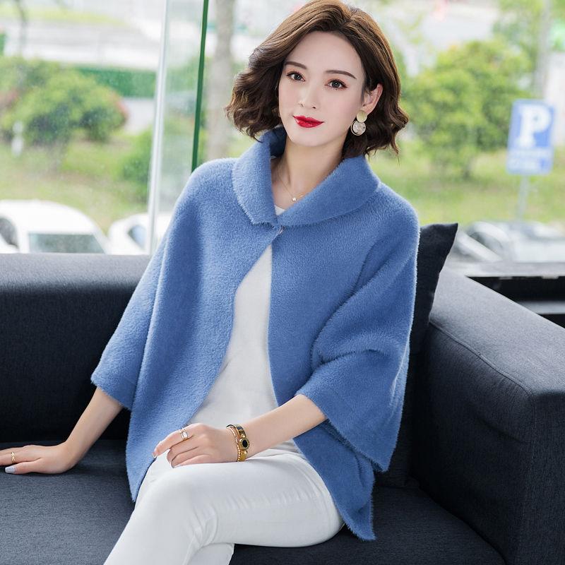 Podzimní a zimní nové módní všestranný teplý malý kabát dámský krátký top kardigan pelerína šátek pletený svetr