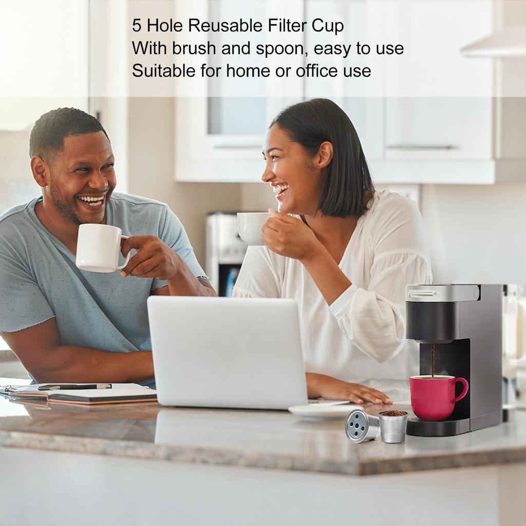 5 Hole Reusable Coffee Pod Filter Stainless Steel Refillable Coffee Powder Filter with Brush Spoon Reusable Coffee Pod Filter