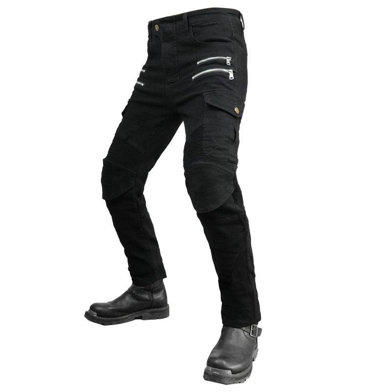 New product Motorcycle jeans men, locomotive tooling multi-bag cycling pants, zipper casual straight pants, knee pads