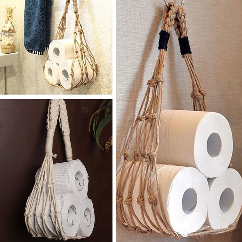 Natural Toilet Paper Holder, Roll Storage Paper Towel Holders, Book Organizer Bathroom Accessories, Kitchen Basket Towel Rack