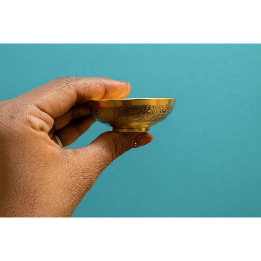 Decorative Pure Brass Katori for Pooja, Festivals, Prasad & Desert | Small Multipurpose Prasadam Bowls for Pooja
