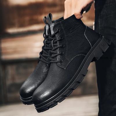 Moda Męskie Buty Robocze Retro Jesień Zima Gruba Podeszwa Wysoki Top Antypoślizgowe Buty Casual Skórzane Buty Chelsea Pustynne Wodoodporne Buty