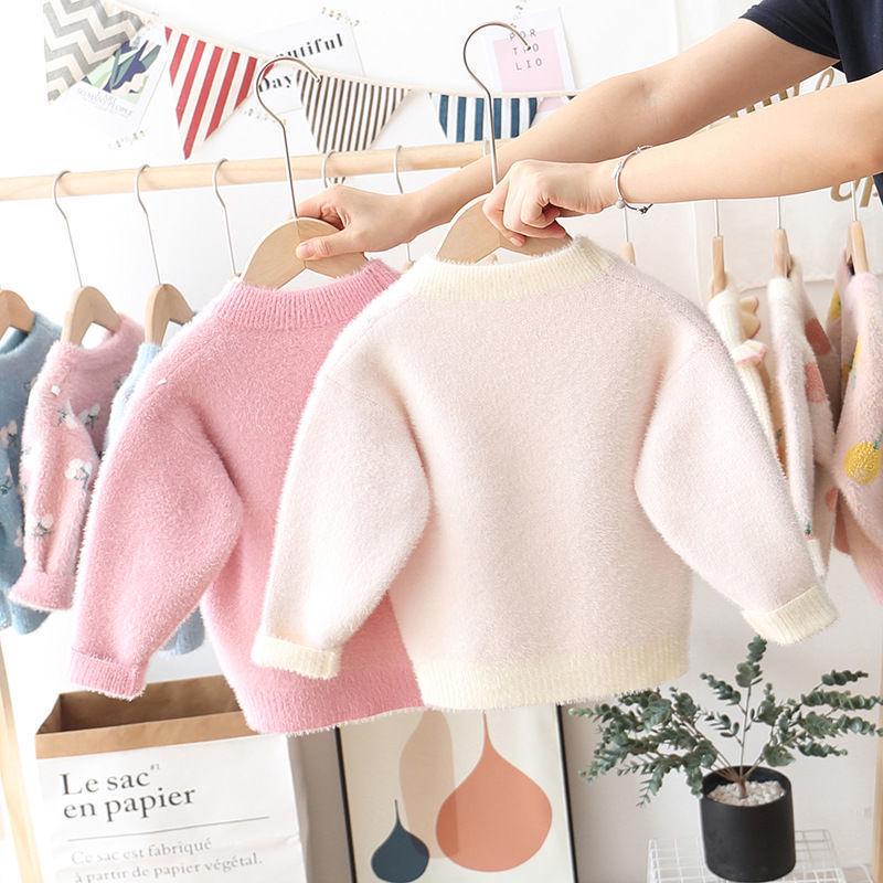 Girls' Mink Velvet Knitted Pullover Sweater - Thickened and Fashionable for Autumn/Winter