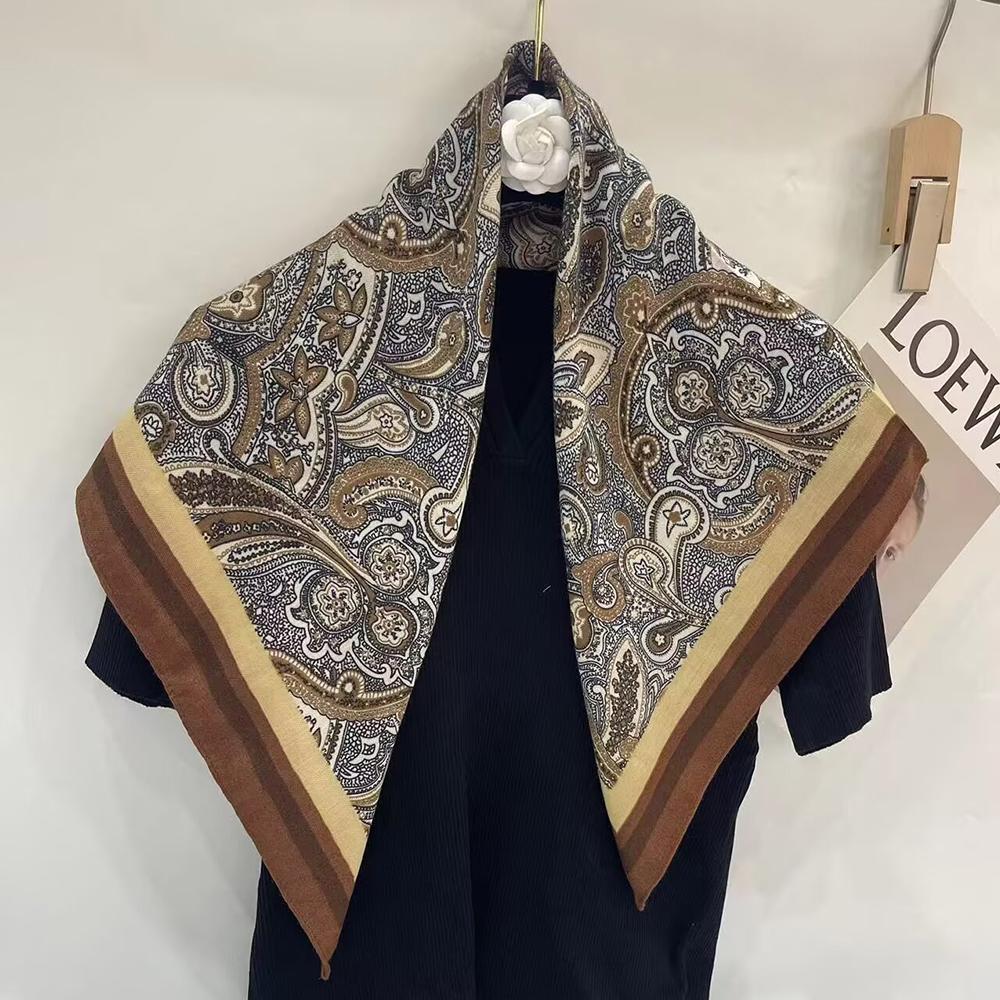 2024 Luxury Animals Floral Print 70cm Cotton Velvet Square Scarf for Women Soft Neckerchief Lady Hijab Neck Tie Hair Headbands