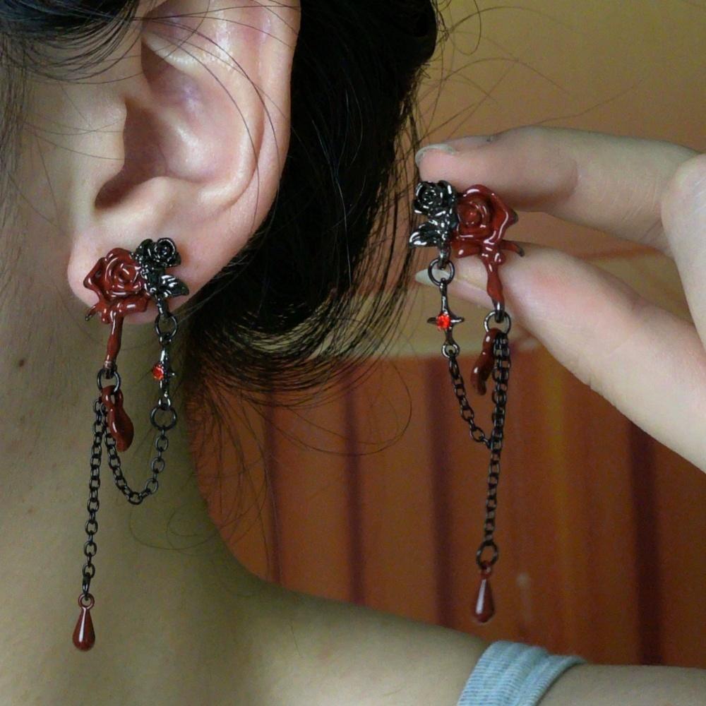 New Geometric Asymmetric Zircon Devil Thorn Rose Women's Earrings Trendy Fashion Personalized High end New Gothic Jewelry Gift