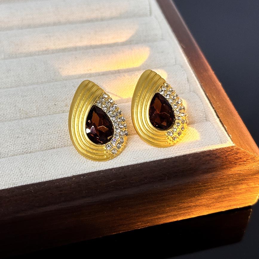 

Винтажные геометрические серьги-пусеты со стразами - Ретро придворный стиль, Нишевый дизайн, Легкая роскошь, Высокий класс