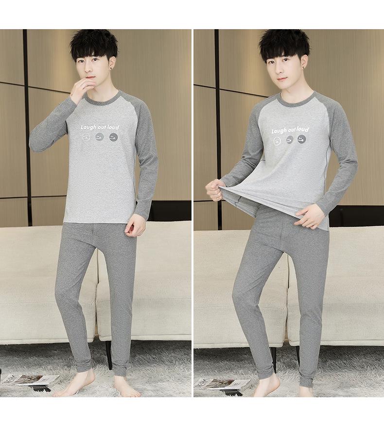 Men's Cotton Antibacterial Thermal Underwear Set for Youth - Autumn/Winter