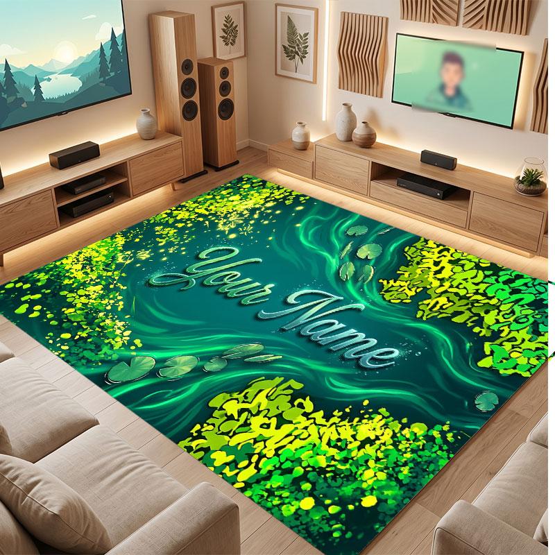 Mountain Landscape Theme Crystal Velvet Floor Rug Personalized Custom Name Text Warm Carpet Home Decoration