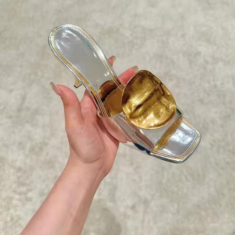Fashion Women's Multicolor Sexy Peep Toe Metal Decor Slippers Novel Strange Style Medium Heel Slippers Hot Chick Street Trend Slippers