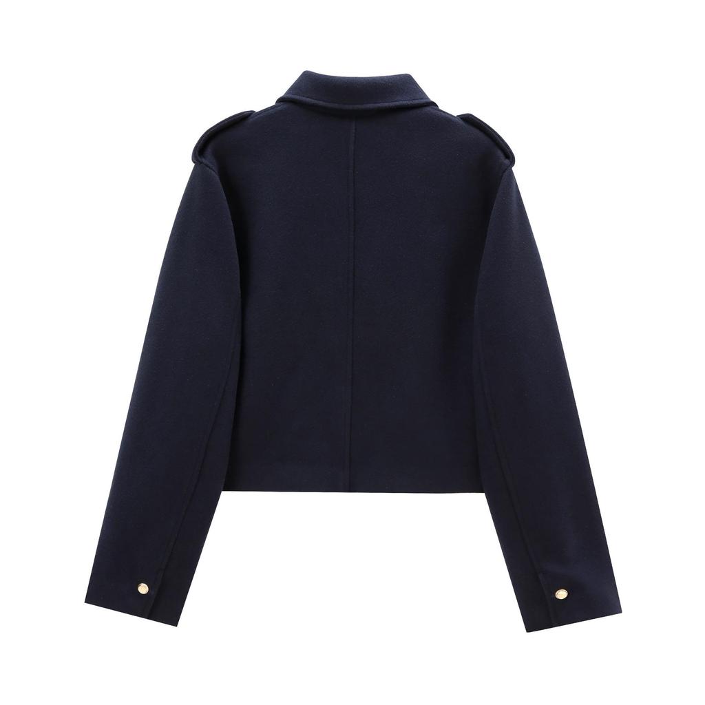 Navy-Style Gold Button High-Waisted Autumn Jacket for Women