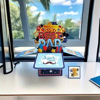 1 3D Pop Up Best Dad Card and 1 3D Pop Up Best Dad Envelope Card - A Multifunctional Themed Surprise Gift for Father's Day, Birthdays