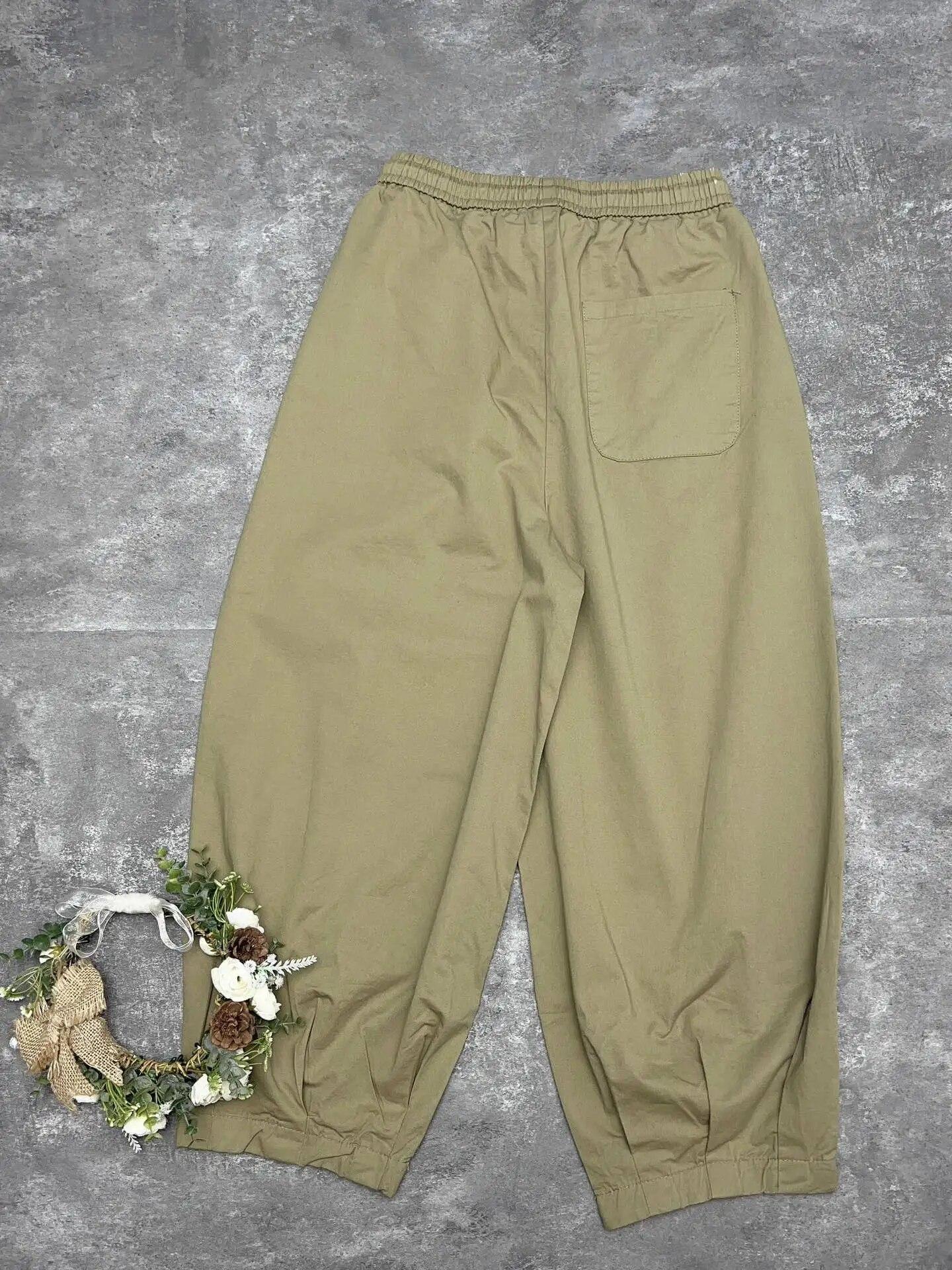 

Японские брюки-карго Johnature, женские брюки-харлан, весенне-осенние укороченные летние тонкие повседневные брюки, женские шаровары One Size зелёный