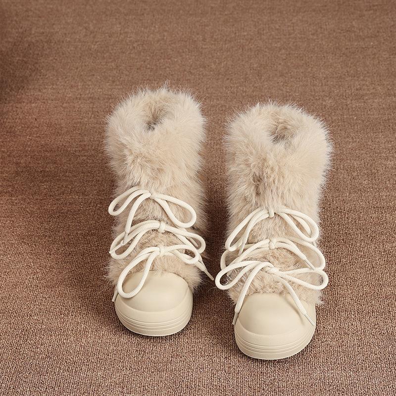 Women's thick bottom fur upper fashion winter lightweight warm anti cold snow boots non-slip casual sneakers cotton boots