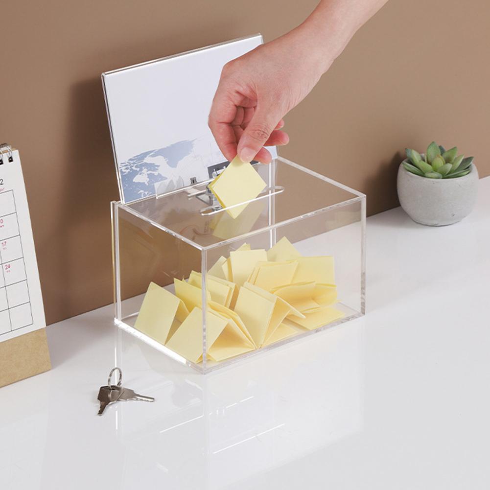 Acrylic Donation Box with Lock and Sign Holder Raffle Ticket Container Clear Ballot Box for Voting Charity Ballot Suggestions
