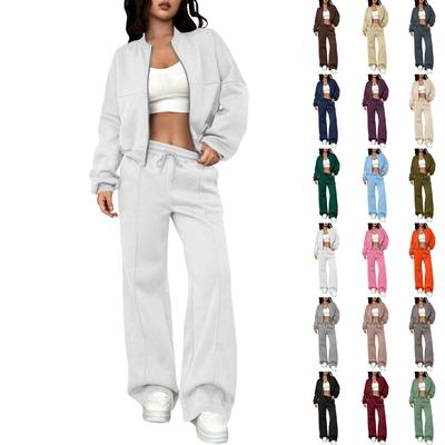 Kadın Günlük Düz Renk Hırka Fermuarlı Slim Fit Elastik Uzun Kollu İki Parçalı Takım