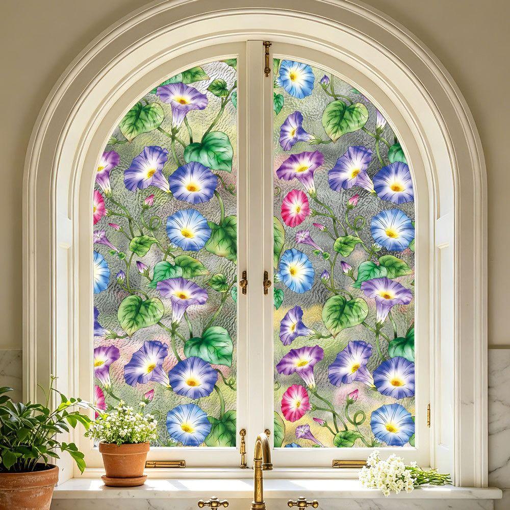 Multicolor Static Window Sticker Electrostatic 43cm*100cm Sun Catcher Decals Double-sides Flower Design Rainbow Film