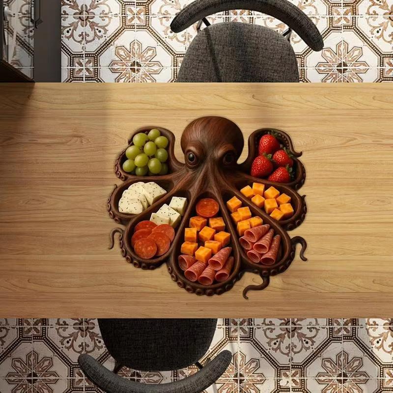 1Pc Wood Furnishings Snacks Personalized Cooked Food Platter Fun Fruit Home Decorative Octopus Shape Kitchen