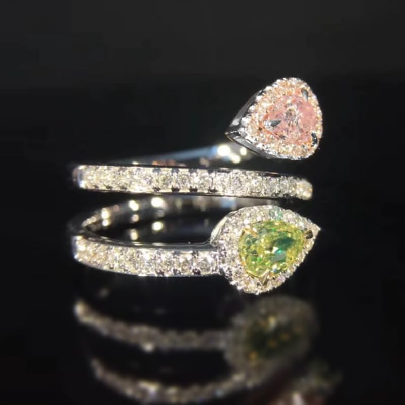 925 Silver Shiny Full Diamond Emerald Drop Ring Heart Ring 18K Gold Heart-Shaped Cut Pink Cubic Zirconia Rings CZ Diamond Halo Cocktail Rings