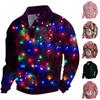 Men's Christmas Cotton Pullover Long Sleeve Outdoor Shirt Vintage Corduroy Button Stand Collar Shirt Casual Sweatshirt Christmas Print Top