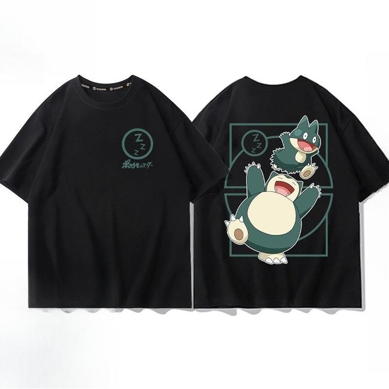 Pokémon Pikachu Gengar Charmander Black T-shirt Men's 2026 Summer Fashion Oversize Street Casual Y2K Tops Streetwear Clothing