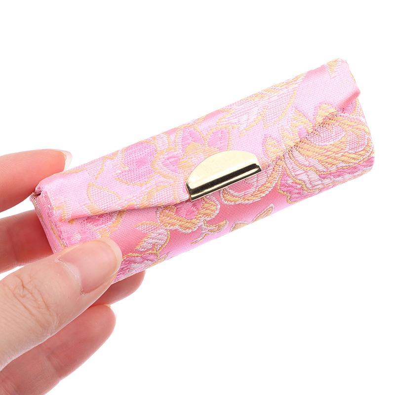 Flower Jacquard Lipstick Case Single Jewellery Box Lip Gloss Storage Case Cosmetic Bags With Mirror Women Makeup Storage Box