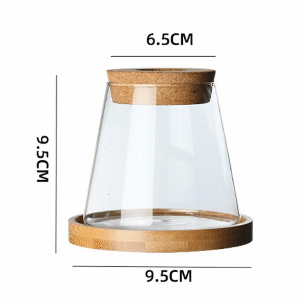 Glass Material Glass Planter Thick Wooden Base Vase Rack Modern Tabletop Design Flower Arrangement Vase Home Decoration