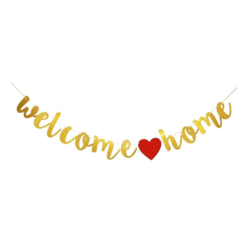 Welcome Home Banner Decoration Black Glitter Home Party Signs Decorative Flags For Military Homecoming Theme Party Supplies