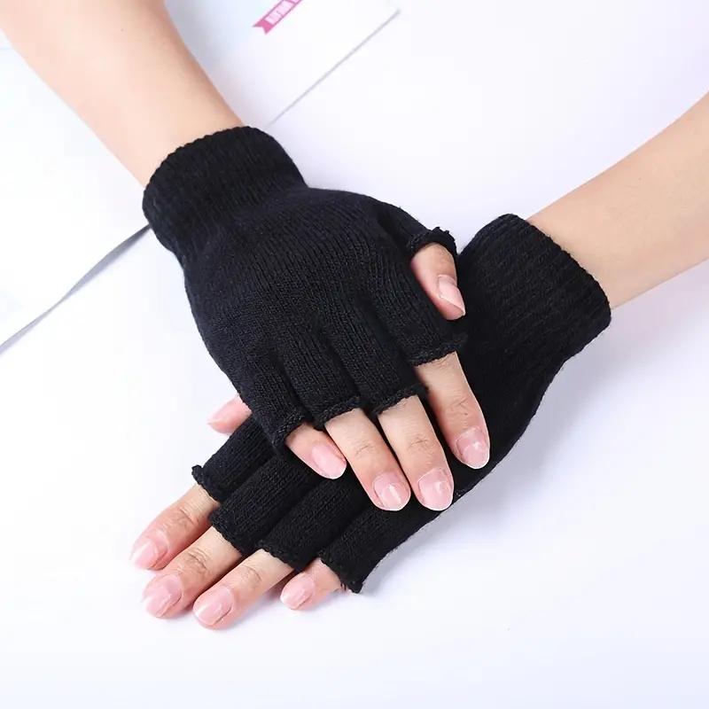 1Pair Black Short Half Finger Gloves Unisex Knitted Elastic Warm Wrist Glove Solid Color Winter Soft Guantes Cycling Accessories