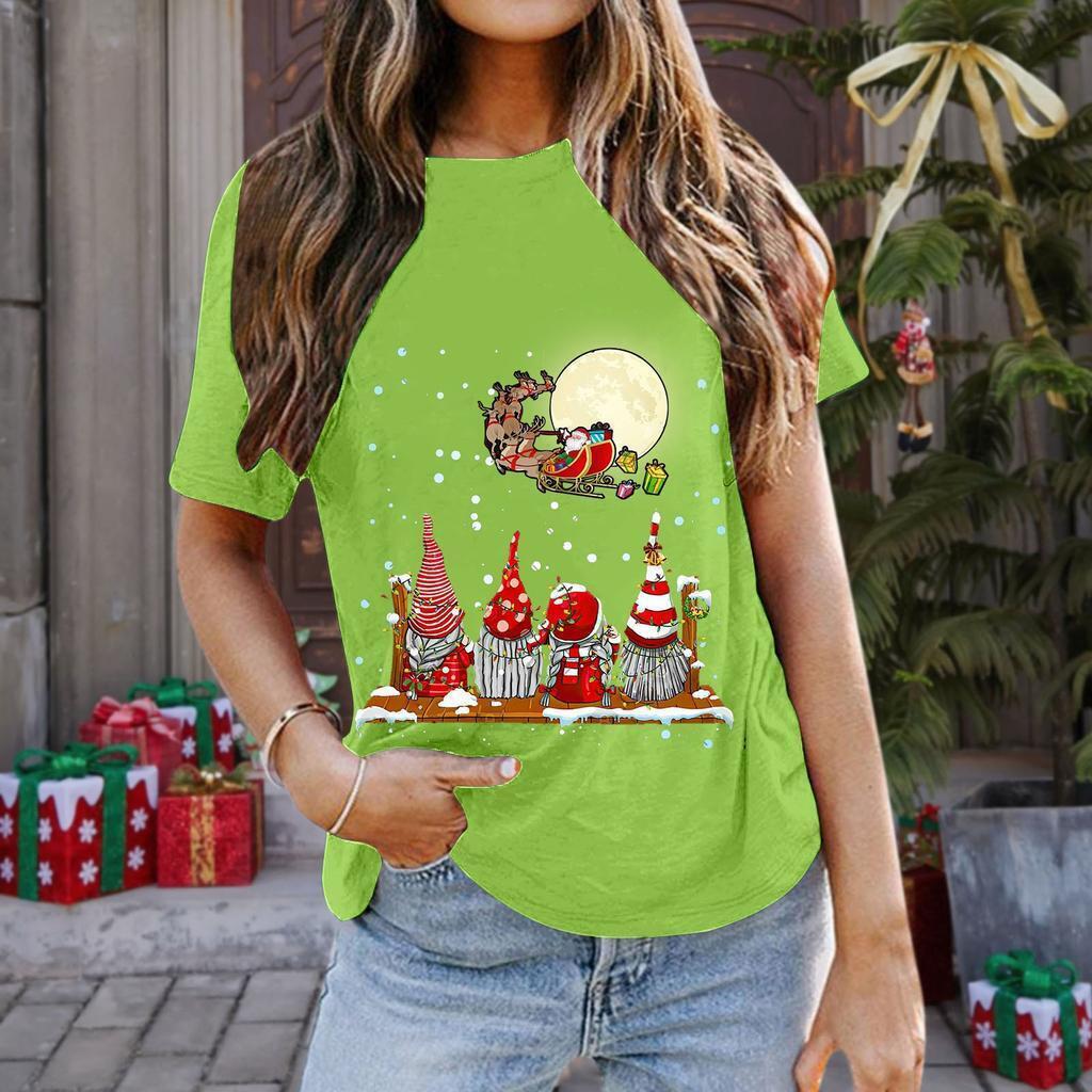 Summer Round Neck 3D Christmas Print Top Fashionable Casual Short Sleeved Women's T-shirts