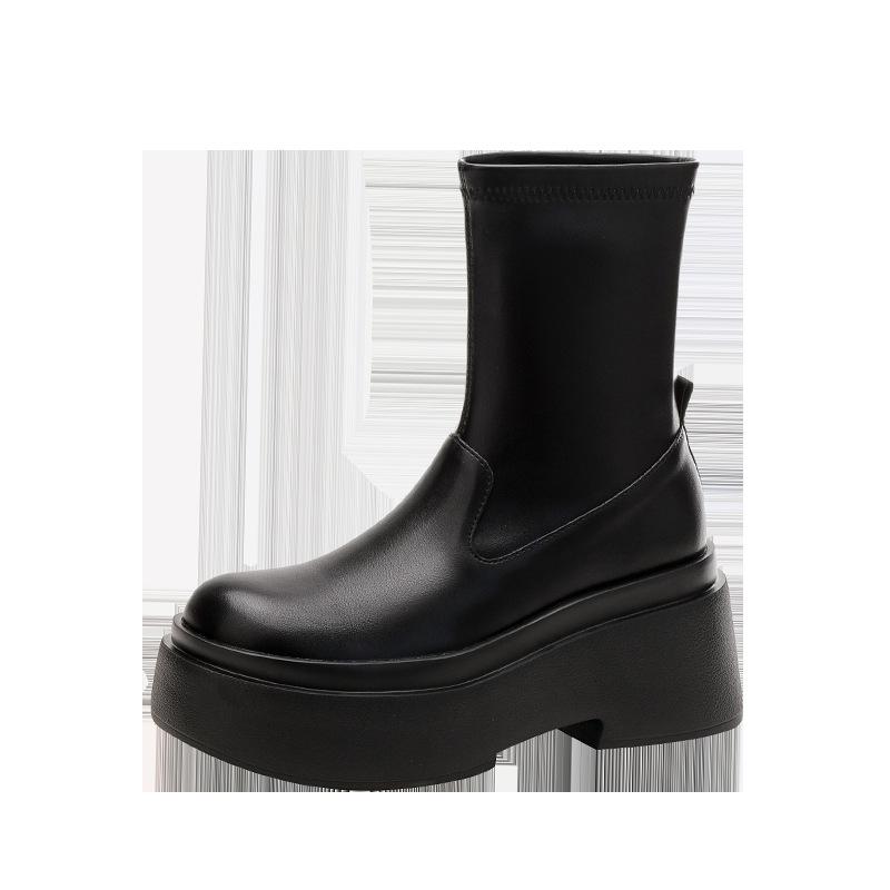 

Internet celebrities with the same Korean version of the new shorty Le super thick-soled velvet elastic medium boots women s thin boots short boots Ma 34