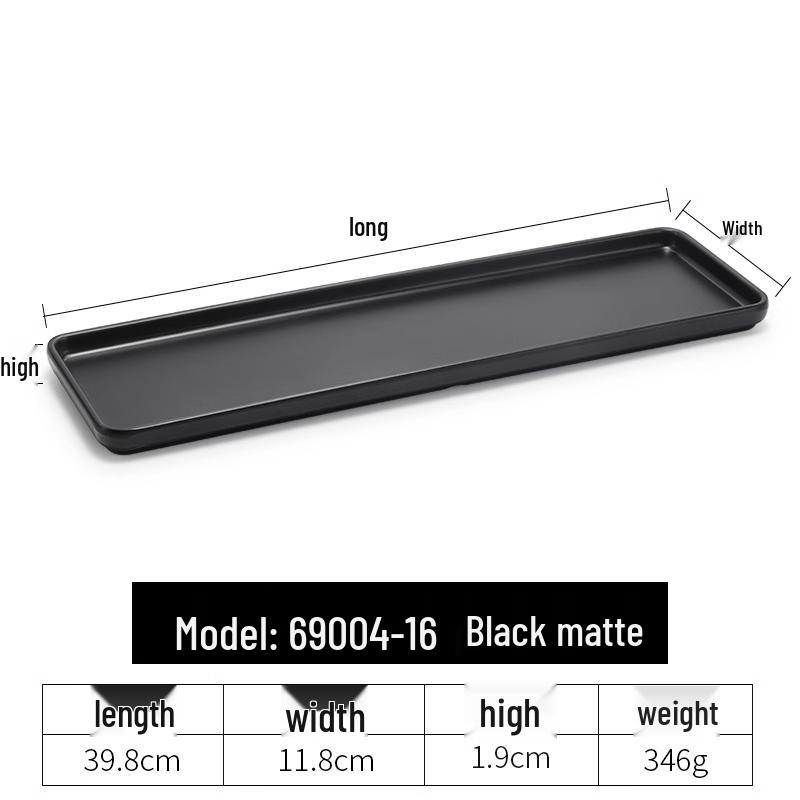 Black Melamine Japanese Sushi Tray - Long Shallow Plate for BBQ & Food Arrangement