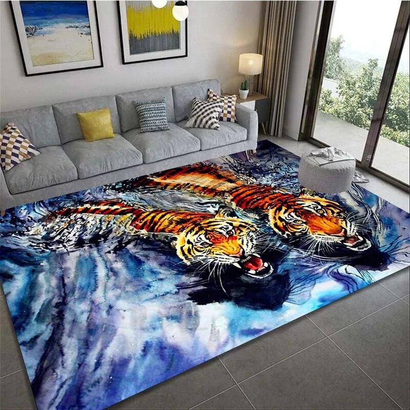 Cartoon Tiger HD Printing Art Camping Carpet Living Room Home Decoration Sofa Bed Carpet Non Slip Chair Cushion Casual Cushion