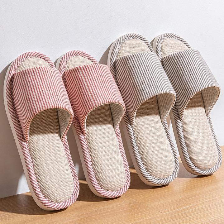 Linen cool slippers women's summer indoor silent non-slip home home couple home indoor cotton and linen men's comfort
