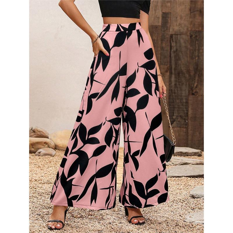 TIFICY Women s Fashion Casual Flower Pattern Print High Waist Trousers Pants Capris S розовый